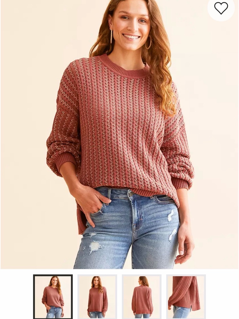 BKE Open-Knit Rose Mauve Crewneck Sweater